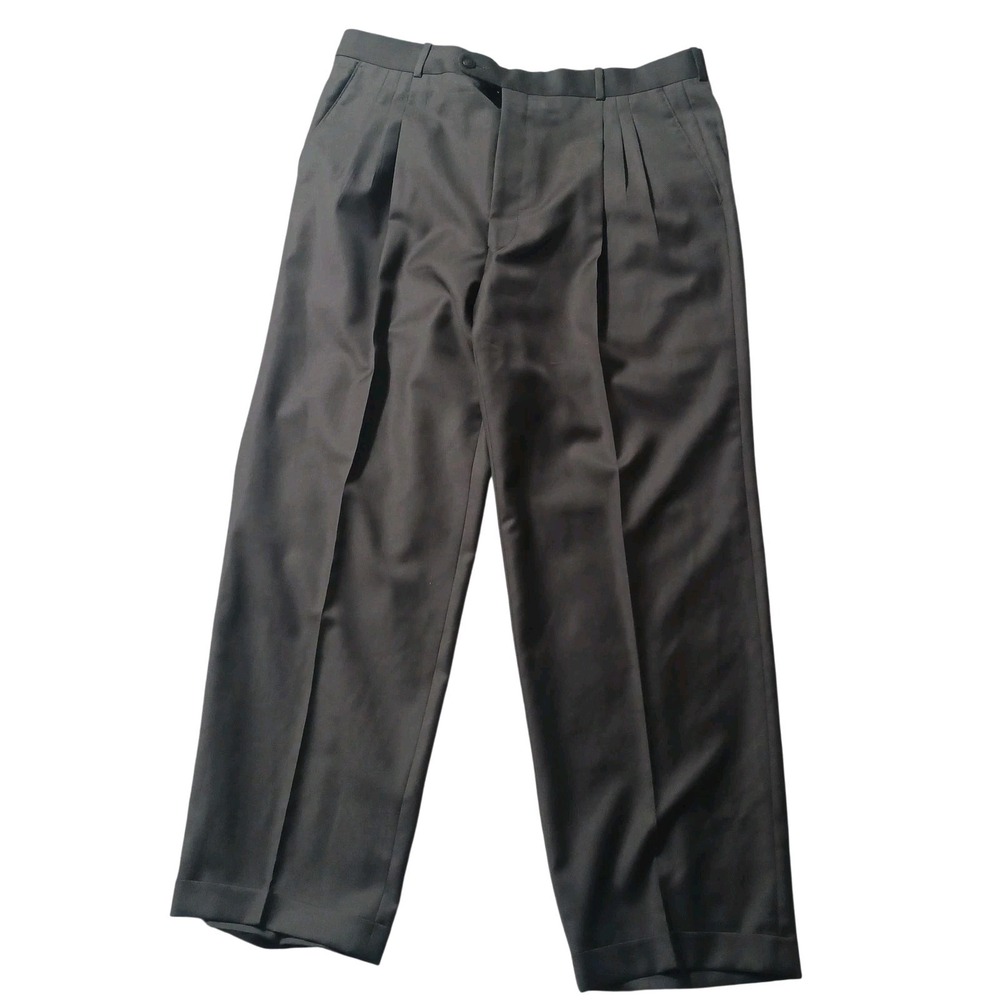 Paul Dione Dress Pants Mens 38x32 Gray Pleated Classic Fit Straight Leg